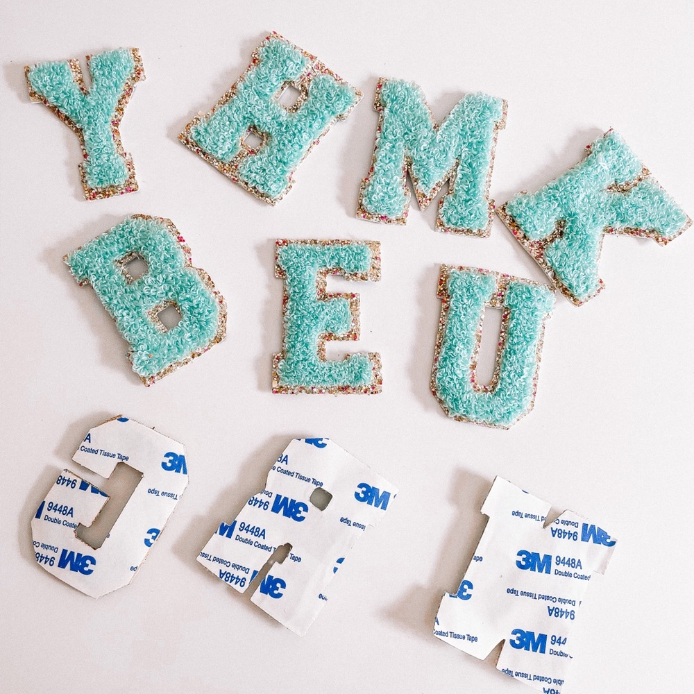 Mint Monogram Glitter Chenille Varsity Letters - Picture 2 of 3